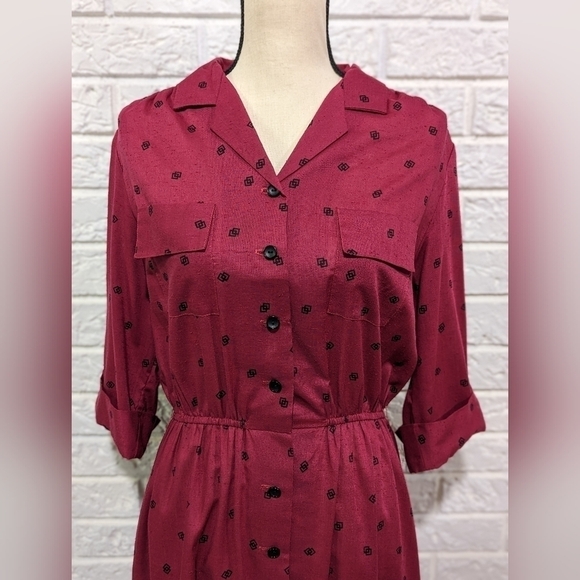 VINTAGE Shirtwaist Pin Up Day Dress Semi Sheer Rockabilly Button Up Collared S-L - Picture 3 of 15